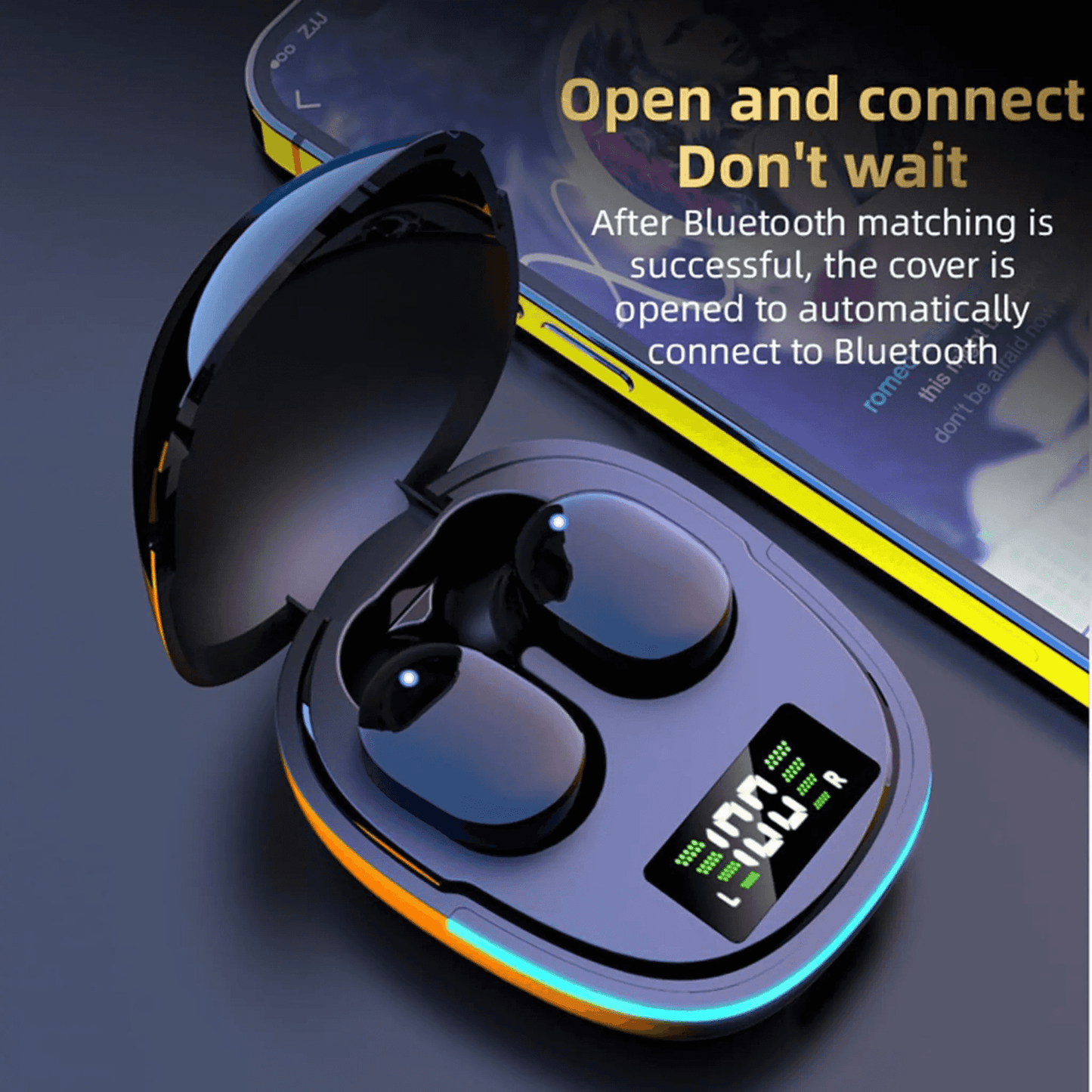 True Wireless Earbuds Tech Gadgets - LED Digital Power Display, Chargeable, IPX4 Sweat Resistant Sweatproof Pod-Style RGB In-Ear Headphones, Bluetooth 5.3 Stable Connection, Auto Pairing for Sports & Daily Use