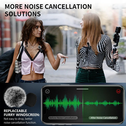 2 pcs Wireless Lavalier Microphones for iPhone, Android, iPad - Mini Wireless Clip-on Microphones Crystal Clear Sound Quality for Recording, Live Streaming,Vlog