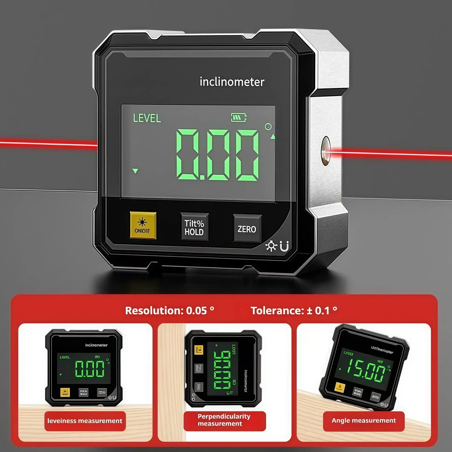 Magnetic Digital Angle Finder with Dual Laser Guide & 360° Magnetic Attachment Rechargeable Angle Meter for Woodworking Construction and Machinery