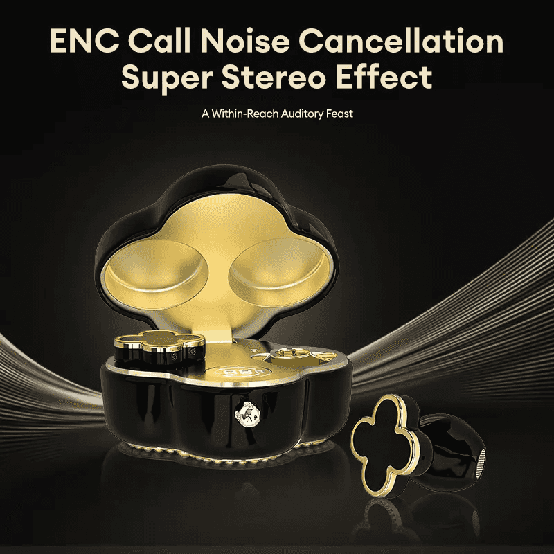 Four-Leaf Clover Wireless Earbuds with Bluetooth 5.4, Stable Connection, ENC Call Noise Cancellation, Super Stereo Sound, Luxury Retro Jewelry-Style Design for Women, Elegant Charging Case, Compatible with Android & iOS, Ideal Gift for Girls