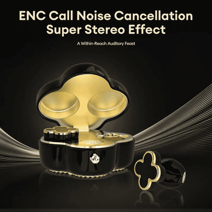 Four-Leaf Clover Wireless Earbuds with Bluetooth 5.4, Stable Connection, ENC Call Noise Cancellation, Super Stereo Sound, Luxury Retro Jewelry-Style Design for Women, Elegant Charging Case, Compatible with Android & iOS, Ideal Gift for Girls