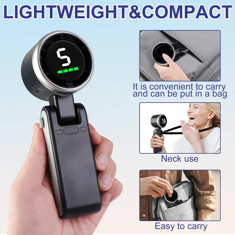 Portable Handheld Turbo Fan, 5 Gear Wind,4000mAh Battery Operated, Up to 10 Working Hours, 3 IN 1 Hand Fan Rechargeable with Air