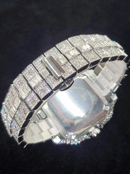 Men's Elegant Rhinestone Decorated Square Quartz Watch, Exquisite Trendy Wristwatch, Fashionable Watch for Men As Gift with Box, Elegant Square Dial, Stylish Watch, Party Fashion Watch, Stainless Steel Wristwatch