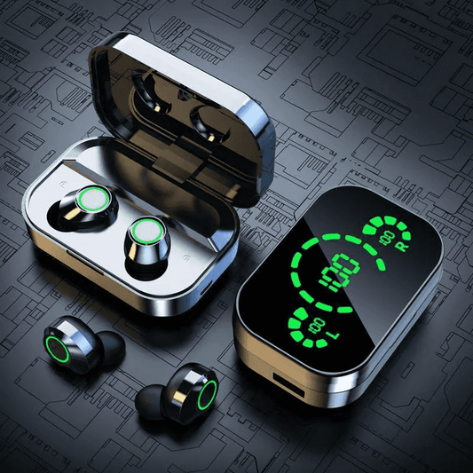 Mirror Display YD03 Bluetooth Earbuds – Premium High-Gloss Mirror Finish, LED Touch Screen, Large-Capacity In-Ear Design with Built-in Power Bank for Phone Charging. Perfect Gift for Friends.