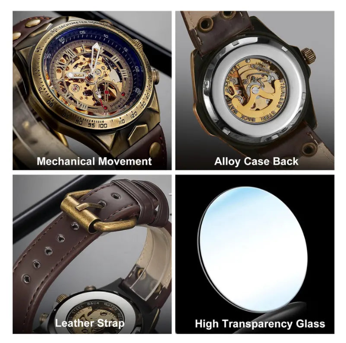 Automatic Mechanical Watch for Men-Classic Skeleton Dial Precision Wristwatch,Fashion Accessory with Retro Design,waterproof Gift for smart man
