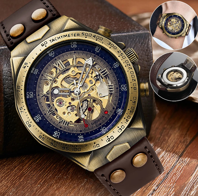 Automatic Mechanical Watch for Men-Classic Skeleton Dial Precision Wristwatch,Fashion Accessory with Retro Design,waterproof Gift for smart man