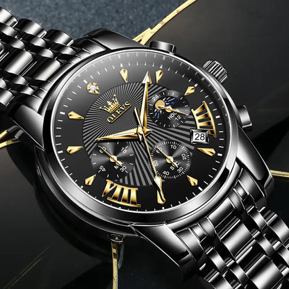 OLEVS Men's Watch Chronograph Business Dress Quartz Stainless Steel Water Resistant Luminous Date Wristwatch