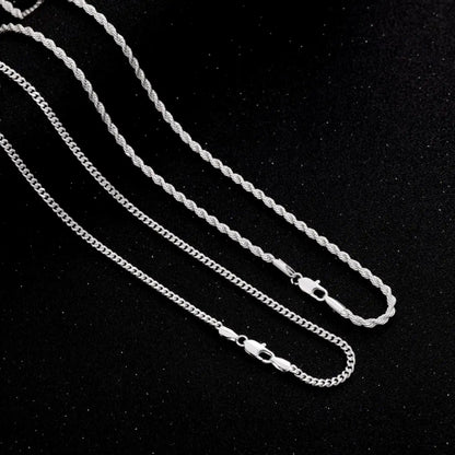 Tewiky Greenish Spring Trendy 2Pcs 3mm Chain Necklace for Men Silver Layered Cuban Link Rope Necklaces Set Simple Jewelry Gift 18-28 Inches Present Jewelry