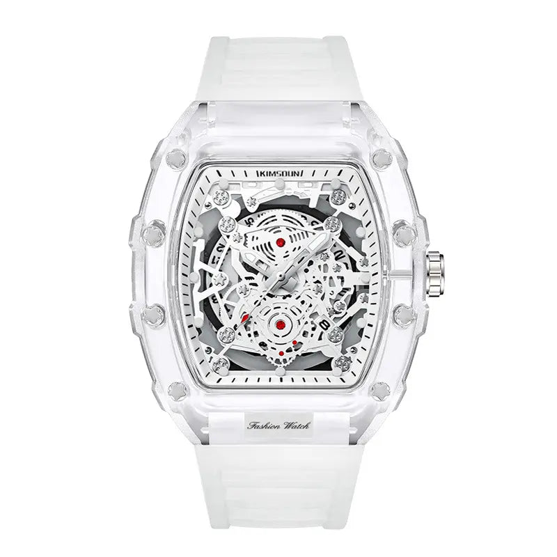 Men's Luxury Barrel-shaped Transparent Waterproof Quartz Watch for Outdoor, Back to School, Parties, Daily & Fall. Ideal Birthday, Gift with Box.