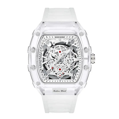 Men's Luxury Barrel-shaped Transparent Waterproof Quartz Watch for Outdoor, Back to School, Parties, Daily & Fall. Ideal Birthday, Gift with Box.