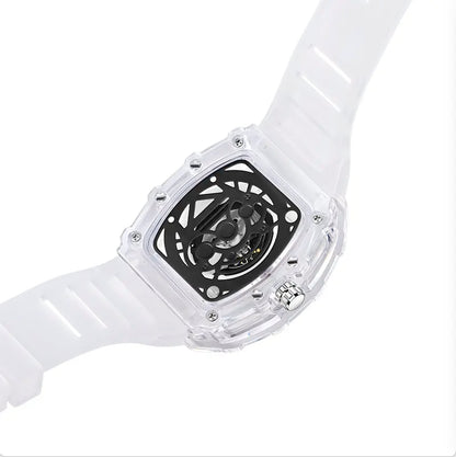 Men's Luxury Barrel-shaped Transparent Waterproof Quartz Watch for Outdoor, Back to School, Parties, Daily & Fall. Ideal Birthday, Gift with Box.